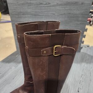 Franco Sarto Dark Brown Leather Tall Riding Boots with Buckle